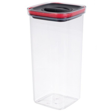 Cutie de Depozitare Alimente, Cyrax, Cutie de tip Container, Recipient pentru Cereale in Bucatarie, 11.5 x 11.5 x 23 cm, volum 2000 ml, Transparenta cu Capac Negru