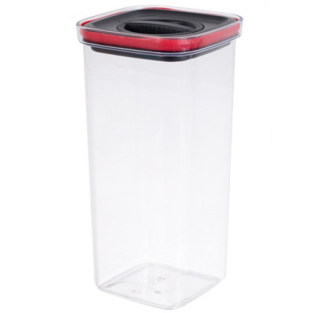 Cutie de Depozitare Alimente, Cyrax, Cutie de tip Container, Recipient pentru Cereale in Bucatarie, 11.5 x 11.5 x 23 cm, volum 2000 ml, Transparenta cu Capac Negru