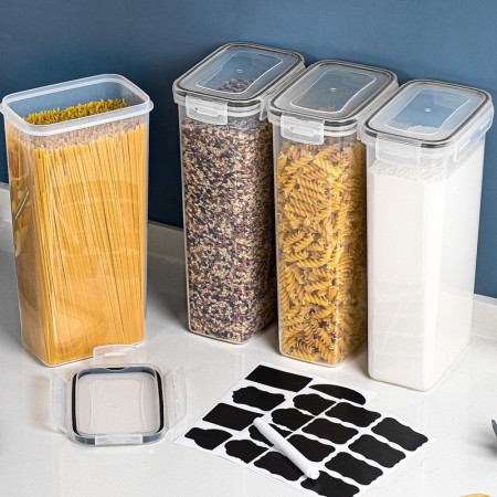 Set 4 Recipiente din Plastic, Cyrax, pentru Alimente/Obiecte, Inchidere Ermetica, 4 x 2.8l, Transparent
