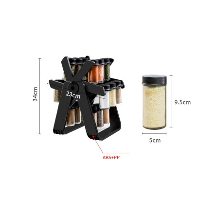 Suport Pentru Condimente Rotativ, Cyrax, Multifunctional, Pivotant 360°, Portabil, Usor de Montat, 34x23 cm, ABS/Sticla, Negru