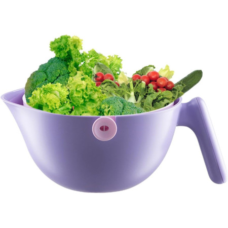 Bol cu Doua Straturi, Cyrax, pentru Fructe, Legume, cu Cos de Scurgere a Apei, 2L, din ABS+PP, 29.9 x 22.5 x 11.8 cm, Mov