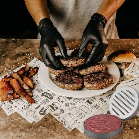 Presa manuala pentru burgeri Cyrax, material ABS si aluminiu, forma si presa, usor de curatat si folosit, 11.7 x 8.5 cm, gri