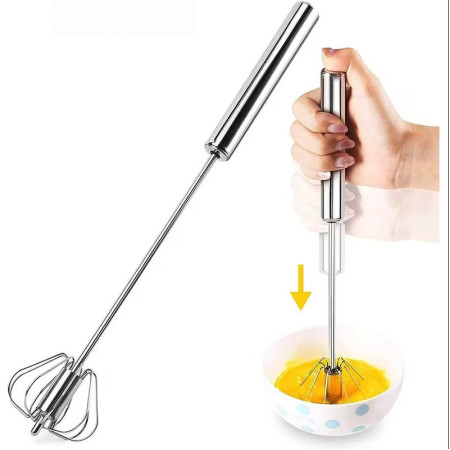Mixer Manual, Cyrax, pentru Oua Smantana Frisca Aluat, Maner Otel Inoxidabil, Usor de Utilizat si Depozitat, 33 x 7 cm Argintiu