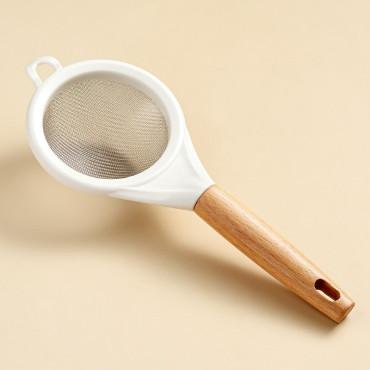 Strecuratoare, Mini Sita din Inox Silicon si Lemn, Cyrax, Sita pentru Bucatarie pentru Faina, Ceai si Alte Alimente, 25 x 10 cm Alb