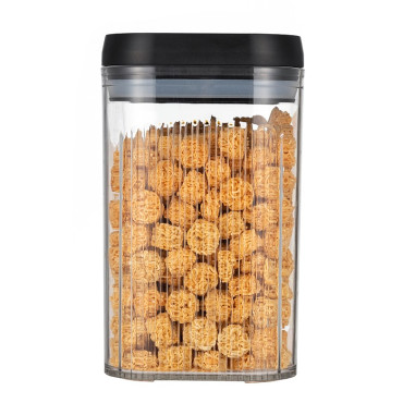 Cutie de Depozitare Alimente, Cyrax, tip Container, 2L, Recipiente pentru Cereale in Bucatarie,  Transparente cu Capac Negru