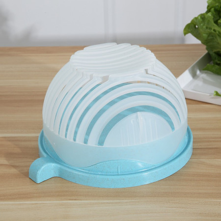 Bol Feliator pentru Salata, Cyrax, Castron Multifunctional pentru Legume si Fructe, pentru Spalat si Taiat Legumele, cu Scurgere si Tocator, Ergonomic, Protectie pentru Maini, 21x18.5x11.5 cm, Albastru