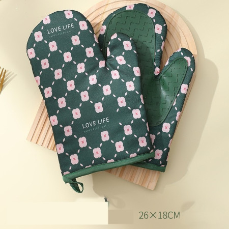 Set 2 manusi cuptor Cyrax, manusa de bucatarie,  rezistenta 330 grade, textil si cauciuc, 26.5x18 cm, verde