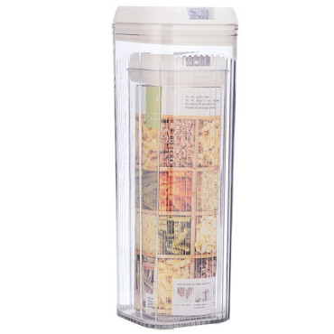 Cutii de Depozitare Alimente, Cyrax, Set din 2 Cutii de tip Container, Recipiente pentru Cereale in Bucatarie, 1.2 L-10x30.5 cm, 2.5 L-12.5x12.5x36.5 cm, Transparente cu Capac Alb