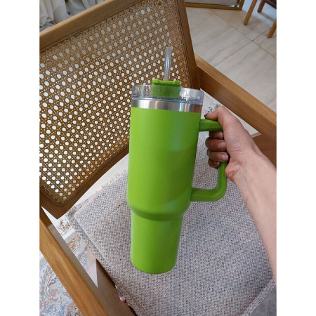 Cana Termos din Plastic, Cyrax, pentru Bauturi Calde si Reci, cu Maner, 9.9x9.9x27 cm, Verde