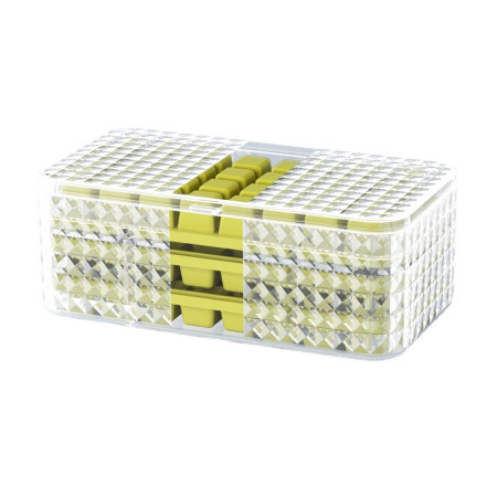 Set 3 forme pentru gheata si o caserola pentru depozitare Cyrax, 96 de cuburi, verde