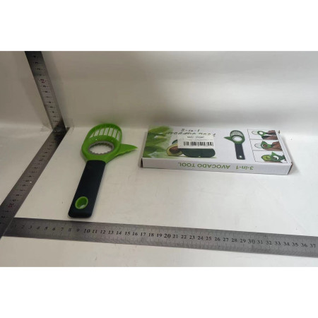 Cutit 3in1 pentru Avocado, Cyrax, Cutit, Scoatere Miez si Feliator Pulpa, din PP si Otel Inoxidabil, Negru/Verde