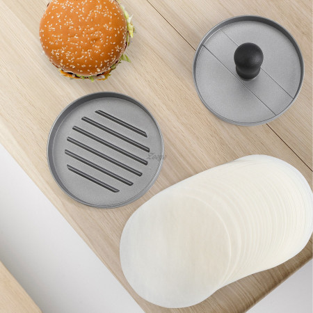 Presa manuala pentru burgeri Cyrax, material ABS si aluminiu, forma si presa, usor de curatat si folosit, 11.7 x 8.5 cm, gri
