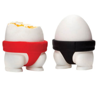 Set 2 Suporturi pentru Oua Fierte, Cyrax, Model Sumo, din Silicon si PP, Multicolor