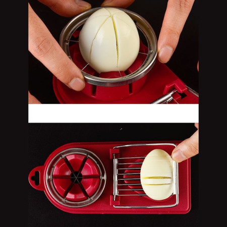 Feliator multifunctional Cyrax pentru oua, mozzarela, fructe, 2 forme de feliere, agatatoare, 20 cm, Visiniu