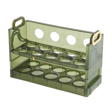 Suport Organizator pentru Oua, Cyrax, pentru Frigider, Verde transparent, Capacitate 20 oua, Doua straturi, cu Data de Expirare, 25.5x10x17 cm