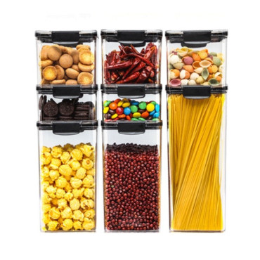 Set 8 Recipiente din Plastic, Cyrax, pentru Alimente/Obiecte, Inchidere Ermetica, 2 x 460 ml, 3 x 700 ml, 2 x 1300 ml, 1 x 1800 ml, Transparent