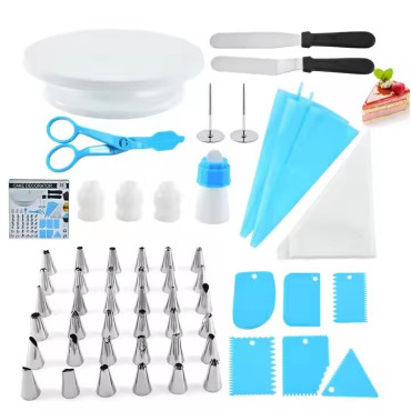 Set 55 Piese Ustensile pentru Ornare Prajituri, Cyrax, din Plastic si Otel Inoxidabil, Multicolor