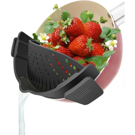 Strecurator Filtru pentru Vase, Cyrax, din Silicon Rezistent la Temperaturi Inalte, Universal, Paste, Legume, Fructe, 23x12.5x6.7 cm Negru