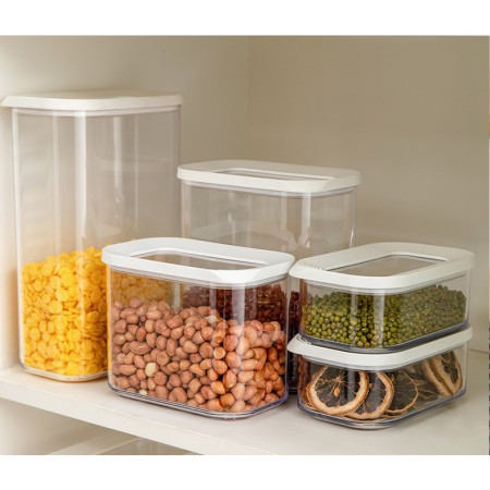 Cutie de Depozitare Alimente, Cyrax, 1L, Capac Alb, din ABS+Silicon, 14.5 x 9 x 11.3 cm, Transparent