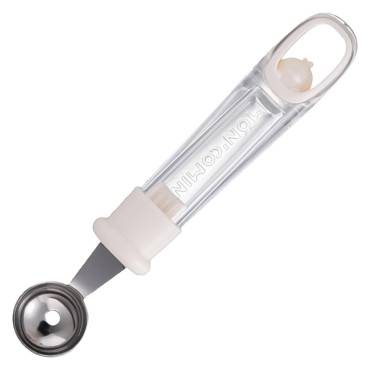 Lingura pentru Bile de Fructe, Cyrax, Scobitor Fructe, Ustensila Multifunctionala pentru Fructe, Accesoriu de Bucatarie, Lingura Antialunecare pentru Salata de Fructe, 17.6 x 2.9 cm, Bej