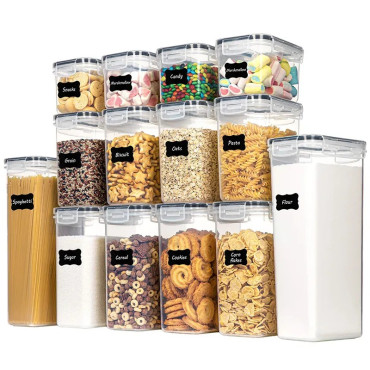 Cutii de depozitare alimente, Cyrax, Set din 14 Cutii pentru Condimente, Cereale, Cutii pentru Bucatarie, din Plastic PP, Cutii Alimentare, Diferite Dimensiuni, Transparente
