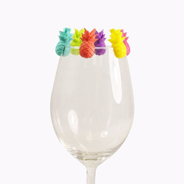 Set 6 Accesorii pentru Pahare, Cyrax, pentru Petreceri/Cocktailuri, din Silicon, Model Ananas, Multicolor