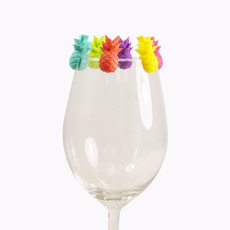 Set 6 Accesorii pentru Pahare, Cyrax, pentru Petreceri/Cocktailuri, din Silicon, Model Ananas, Multicolor