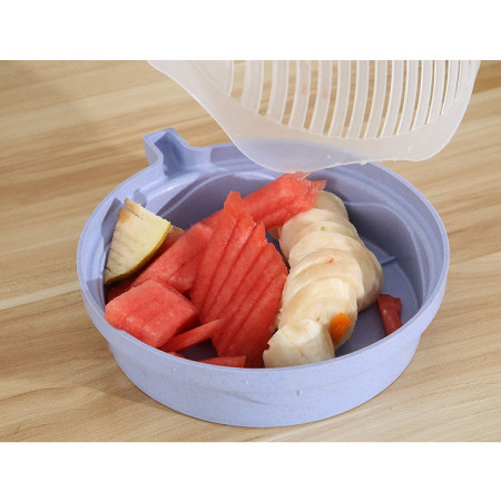 Bol Feliator pentru Salata, Cyrax, Castron Multifunctional pentru Legume si Fructe, pentru Spalat si Taiat Legumele, cu Scurgere si Tocator, Ergonomic, Protectie pentru Maini, 21x18.5x11.5 cm, Mov