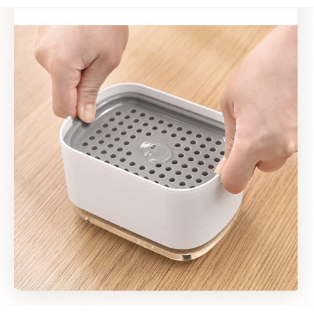 Dozator Cyrax, Dispenser 2 in 1 pentru Detergent Lichid de Vase sau pentru Obiecte Sanitare cu Suport pentru Burete de Bucatarie , 8.6 x 14.5 x 10 cm, capacitate 300 ml, alb