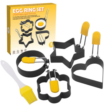 Set 4 forme pentru ou Cyrax, din otel, strat antiaderent, diametru 7.5 cm, cu maner din ABS, negru