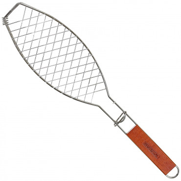 Gratar Grill Inox pentru Peste, Cyrax, cu Maner, de Dimensiuni Reduse, Usor de Transportat si Depozitat, Argintiu, 56x12 cm