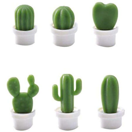 Set 6 Magneti de Frigider, Cyrax, Model Cactusi in Ghiveci, din ABS si Magnet, Verde/Alb