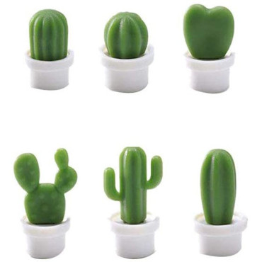 Set 6 Magneti de Frigider, Cyrax, Model Cactusi in Ghiveci, din ABS si Magnet, Verde/Alb