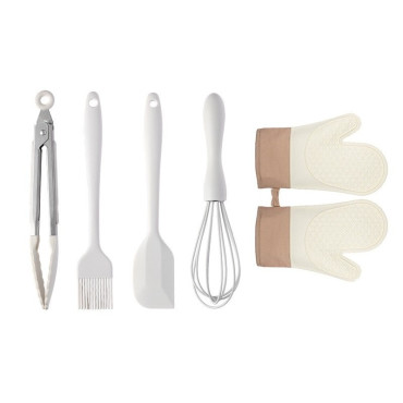 Set 5 Ustensile de Bucatarie, Cyrax, din Silicon+Inox, Termorezistente, Antiaderente, 28 x 26 x 2 cm, Alb Maro
