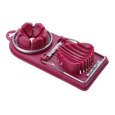 Feliator multifunctional Cyrax pentru oua, mozzarela, fructe, 2 forme de feliere, agatatoare, 20 cm, Visiniu