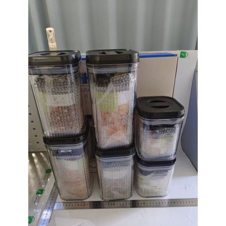 Cutii de Depozitare Alimente, Cyrax, Set din 12 Cutii de tip Container, Recipiente pentru Cereale in Bucatarie,  Transparente cu Capac Negru