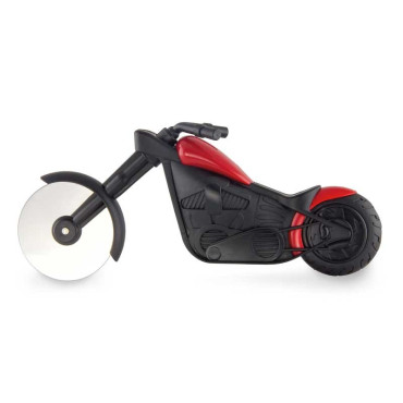 Cutit pizza creativ Cyrax, in forma de motocicleta, cu suport pentru cutit, 21.5 x 9.5 cm, otel/PP, negru