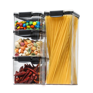 Set 4 Recipiente din Plastic, Cyrax, pentru Alimente/Obiecte, Inchidere Ermetica, 1 x 460 ml, 2 x 700 ml, 1 x 1300 ml, Transparent