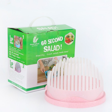 Bol Feliator pentru Salata, Cyrax, Castron Multifunctional pentru Legume si Fructe, pentru Spalat si Taiat Legumele, cu Scurgere si Tocator, Ergonomic, Protectie pentru Maini, 21x18.5x11.5 cm, Roz