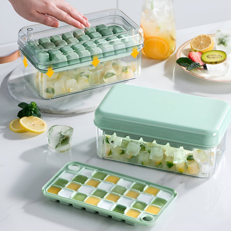 Set Cutie pentru Gheata, Cyrax, Uz Casnic, 1 Tavita pentru Cuburi, Capac Etans, Lopata, 23.5x13.3x10 cm, Verde