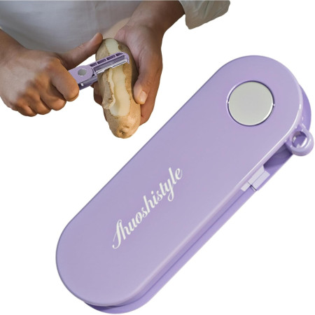 Peeler pentru Legume si Fructe, Cyrax, 3.6 x 9.1 cm, Multifunctional, Curatator Pliabil, din ABS si Otel Inoxidabil, Mov