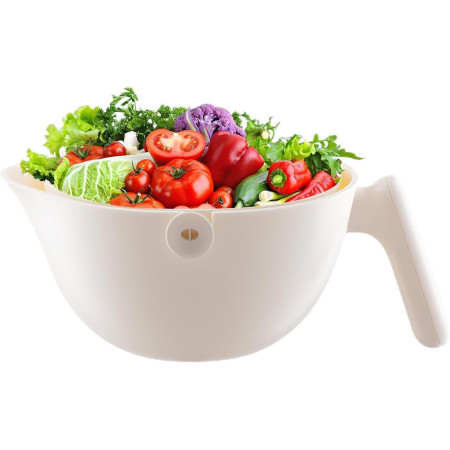 Bol cu Doua Straturi, Cyrax, pentru Fructe, Legume, cu Cos de Scurgere a Apei, 2L, din ABS+PP, 29.9 x 22.5 x 11.8 cm, Alb
