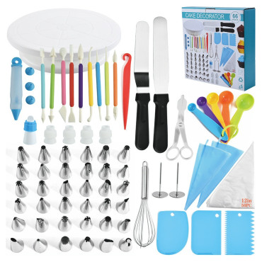 Set 66 Piese Ustensile pentru Ornare Prajituri, Cyrax, din Plastic si Otel Inoxidabil, Multicolor