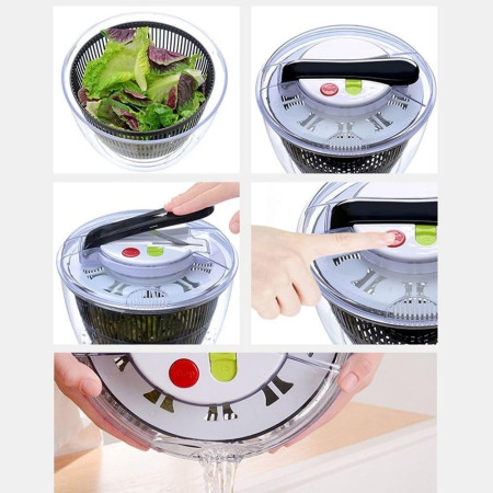 Uscator Manual pentru Salata si Verdeturi, Cyrax, Plastic, 20x20x25 cm, Capacitate 5L, Negru