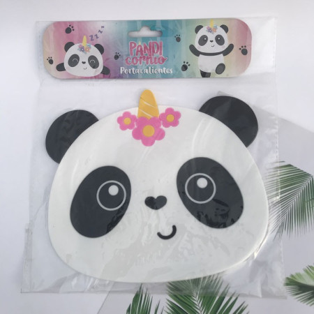 Suport pentru Pahar, Cyrax, Model Urs Panda, din PVC, 18.5x16 cm, Rezistent la Caldura, Alb/Negru