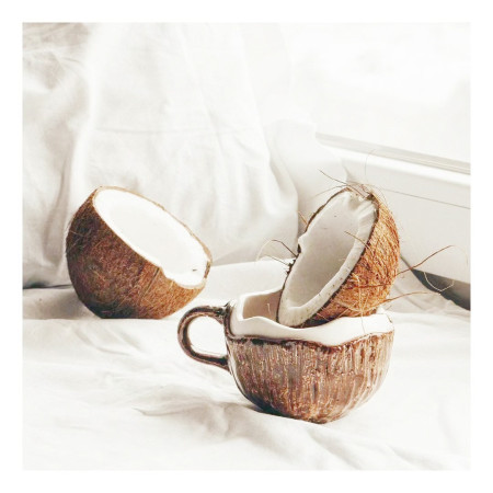 Cana din Ceramica, Cyrax, 201-300 ml, cu Lingurita, Model Nuca de Cocos, Maro