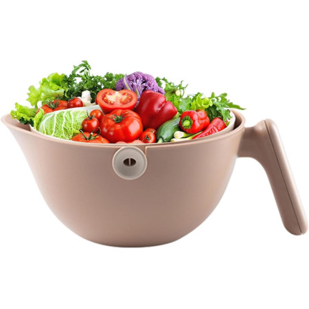 Bol cu Doua Straturi, Cyrax, pentru Fructe, Legume, cu Cos de Scurgere a Apei, 2L, din ABS+PP, 29.9 x 22.5 x 11.8 cm, Maro