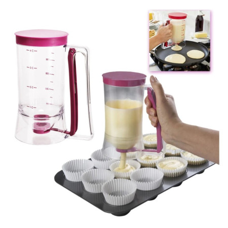 Dispenser de aluat pentru prajituri Cyrax, Batter Dispenser, din plastic, maner cu arc, 900 ml, usor de manipulat si utilizat, Mov