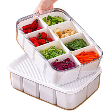 Cutie pentru Depozitare Alimente, Cyrax, 8 Compartimente cu Capac, Material PET+PP, 29 x 20 x 9 cm, Alb/Transparent