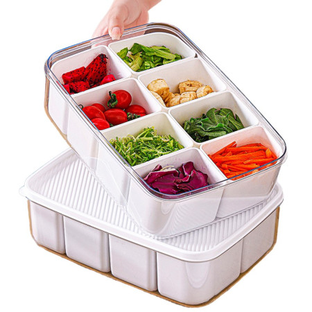 Cutie pentru Depozitare Alimente, Cyrax, 8 Compartimente cu Capac, Material PET+PP, 29 x 20 x 9 cm, Alb/Transparent
